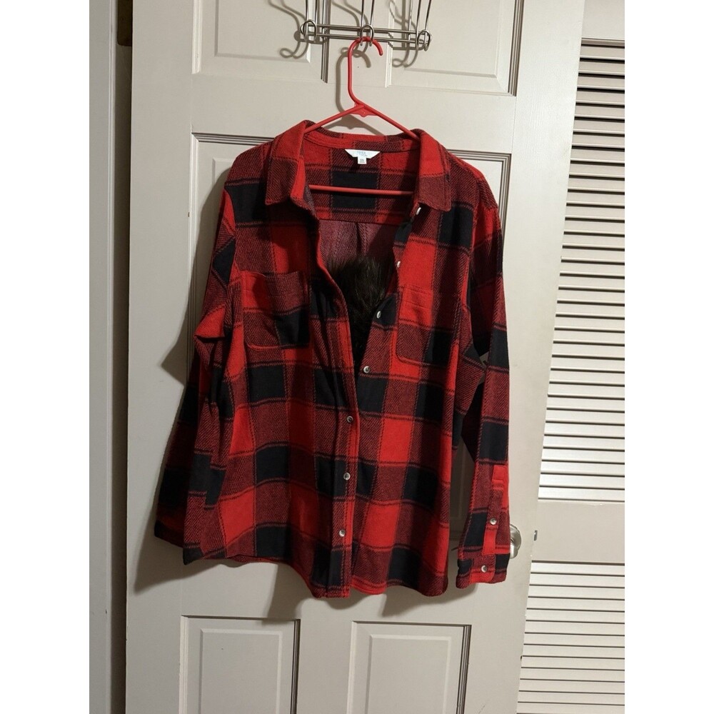 Mens Cozy Button Front Red Flannel Shirt Werewolf Halloween Costume NWT Size XXL